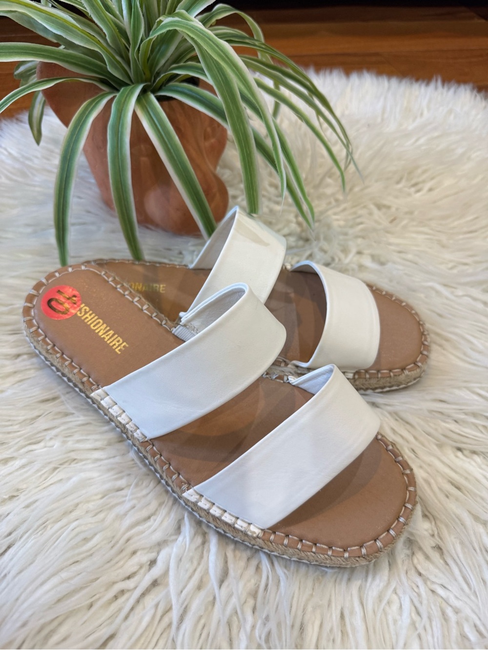 Women's White Double-Band Slide Sandals